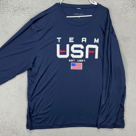 Short Par 4 Adult Mens Pullover Golf Shirt 3XL Dri-Fit Blue Team USA Long Sleeve